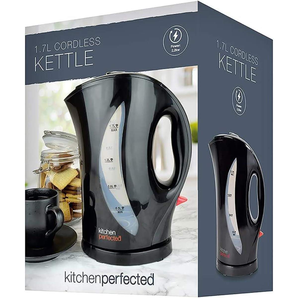 Kitchen Perfected 1.7L Fast Boil Cordless Kettle & 2-Slice Toaster Set – Black