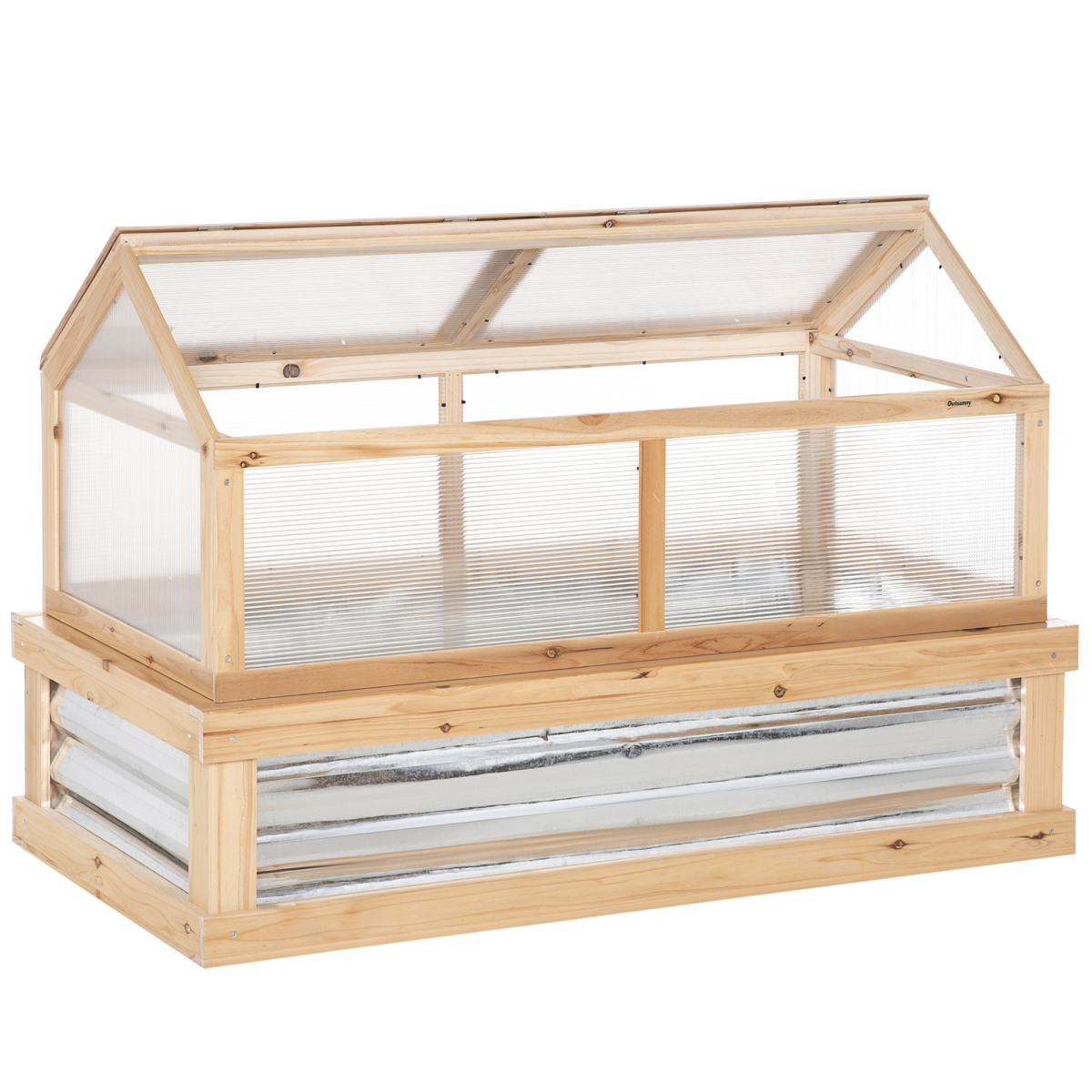 Wooden Raised Garden Bed with Polycarbonate Greenhouse Top – Fir Wood Planter Kit with Opening Roofs, Natural