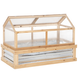 Wooden Raised Garden Bed with Polycarbonate Greenhouse Top – Fir Wood Planter Kit with Opening Roofs, Natural