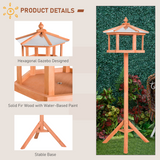 PawHut Wooden Bird Feeder Stand with Pitched Roof – Garden Feeding Station and Platform, Fir Wood Tripod Base