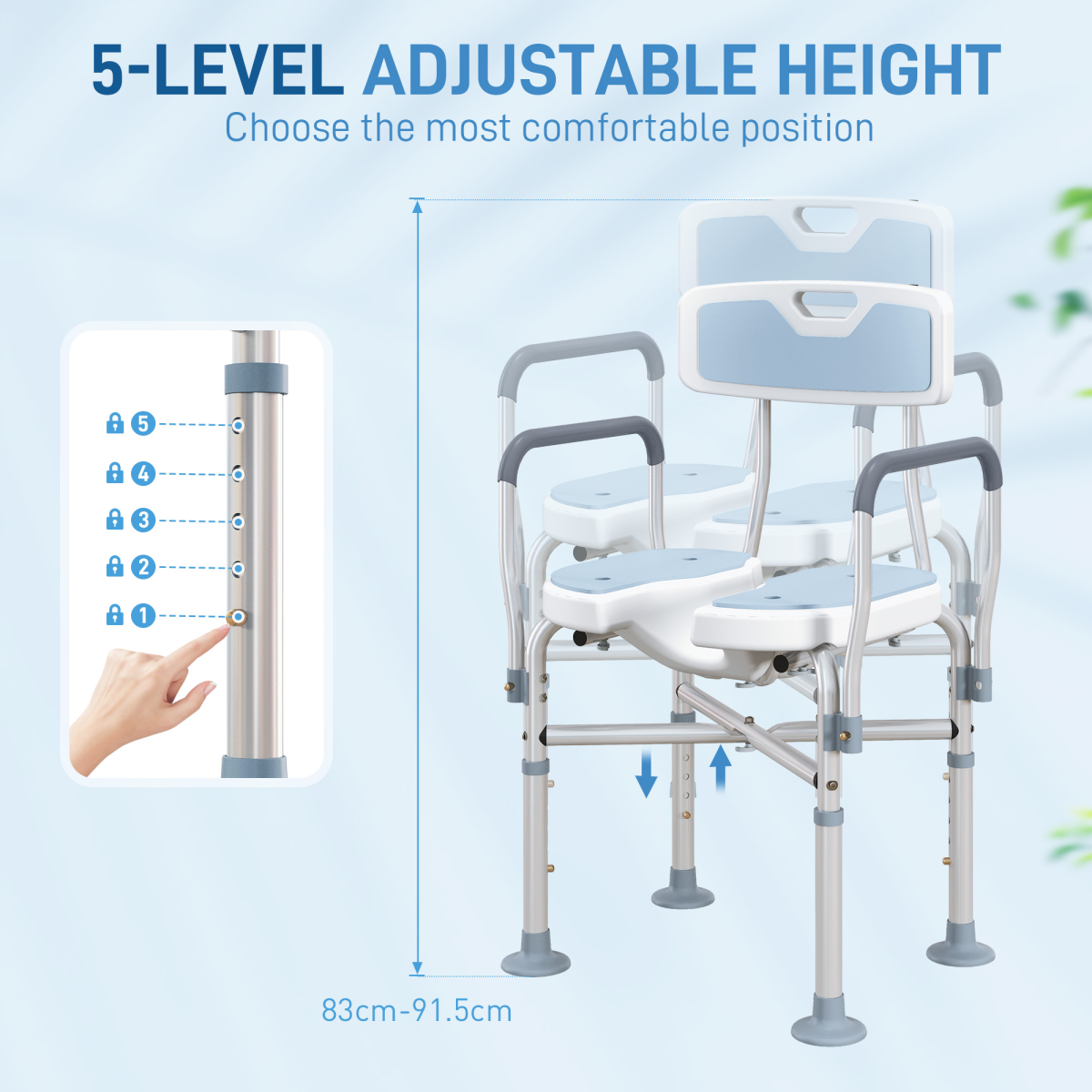 HOMCOM Padded Bath Chair with Slotted Seat and Adjustable Height – Aluminium Shower Seat with Handles