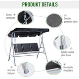 Outsunny 3-Seater Outdoor Swing Chair with UV-Protected Canopy, Metal Frame – Garden Patio, Black