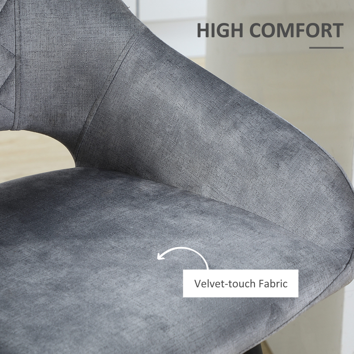 HOMCOM Set of 2 Velvet-Touch Counter Height Bar Stools with Backrest & Footrest – Kitchen Seating, Grey