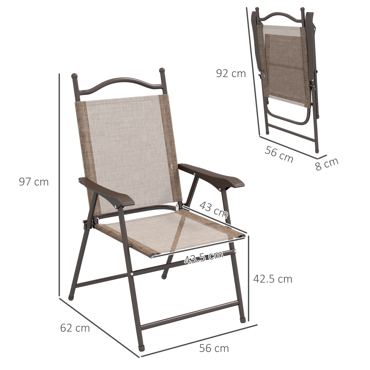 Outsunny Set of 2 Folding Garden Chairs with Breathable Mesh Seats & Powder-Coated Steel Frames, Mixed Brown