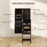 Freestanding Mirrored Jewellery Cabinet with 16 LEDs and 3 Angles – Full Length Mirror Storage, Dark Brown