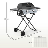 Outsunny Portable Foldable Gas Barbecue Grill with Lid and Thermometer, Two Burners – Suitcase BBQ, Black