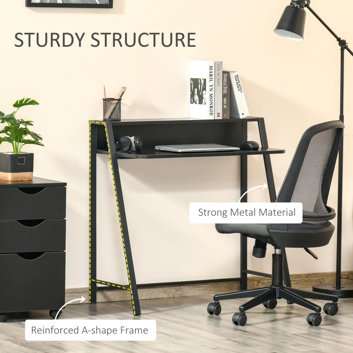 HOMCOM Computer Desk with Two-Tier Worktop and Upper Storage Shelf – Home Office Study Table, 85cm