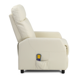Electric Massage Recliner Chair with 6-Point Vibration & Heat – Home Lounge TV Chair, Cream PU Leather