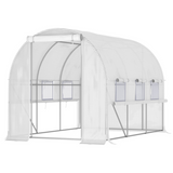Walk-In Tunnel Greenhouse with Galvanised Steel Frame, Roll-Up Doors & Windows – UV-Protective PE Cover, White