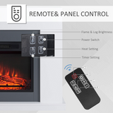 HOMCOM Freestanding Electric Fireplace Heater with LED Flame, Remote and Timer – Living Room Fireplace Suite