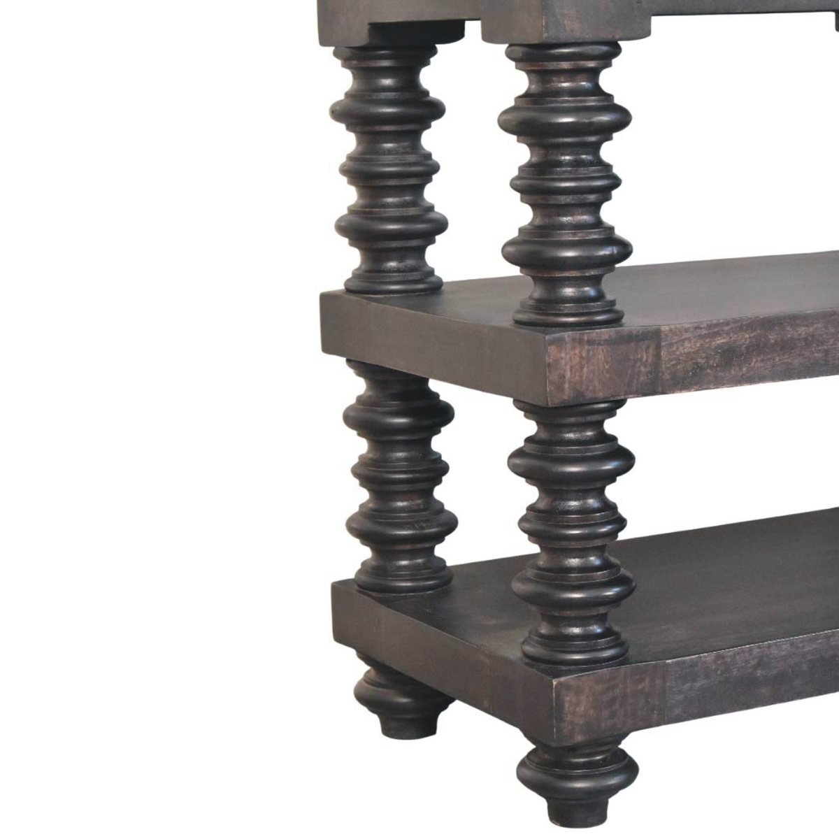 Artisan Furniture Solid Wood Spindle Shelf Console with 2 Open Slots – Hallway Console or Bookshelf, Dark Brown