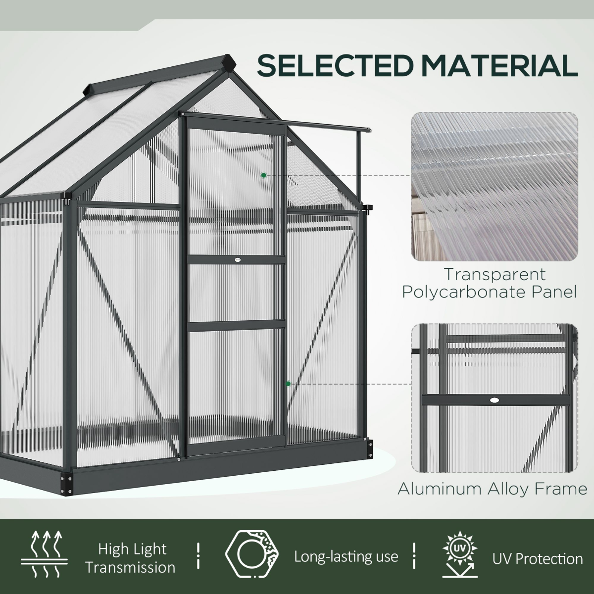 Outsunny 6 x 4ft Walk-In Polycarbonate Greenhouse with Aluminium Frame & Sliding Door – Garden Grow House