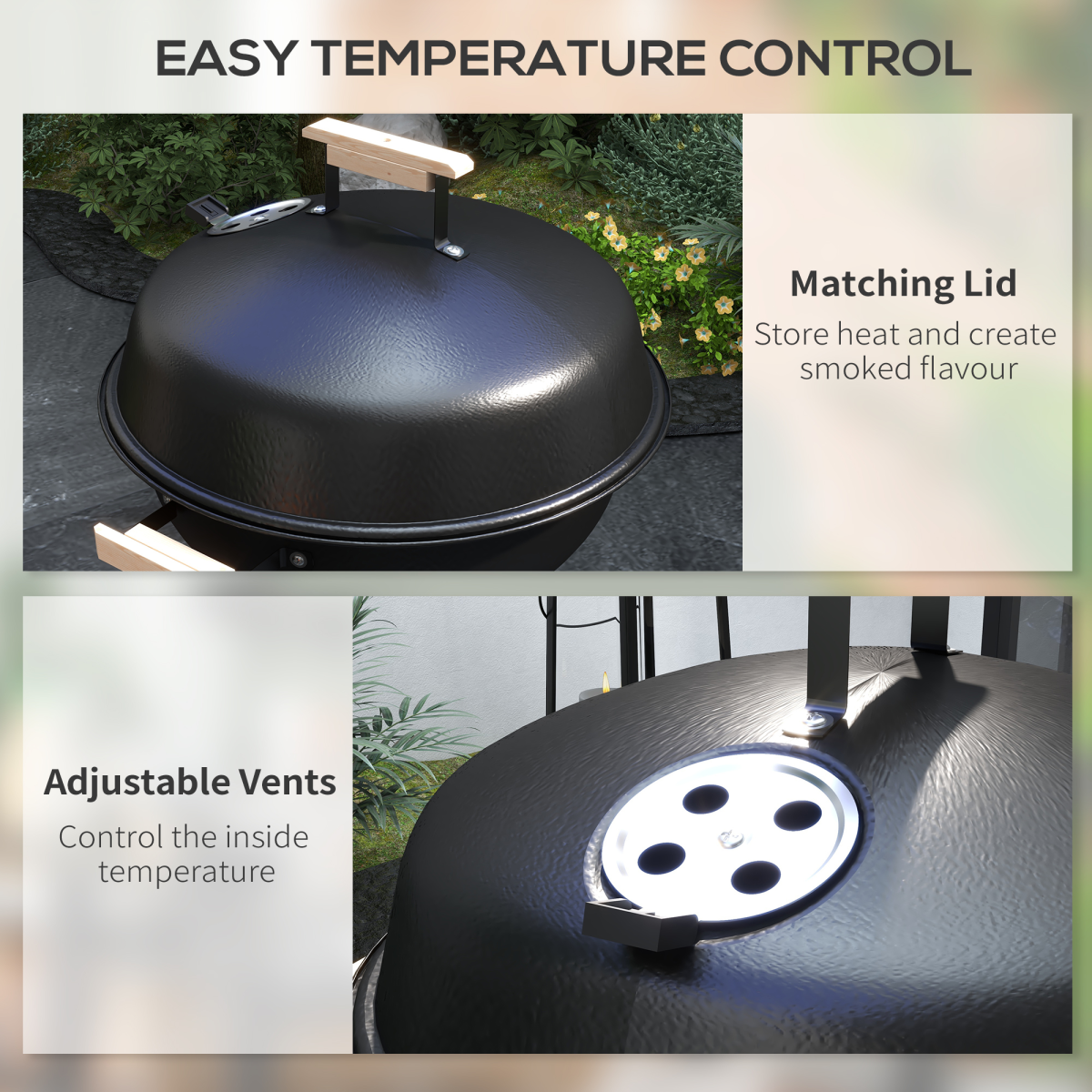 Outsunny Steel BBQ Grill with Porcelain Enamel Lid, Air Vents & Bottom Shelf – Wheeled Barbecue, 85cm High