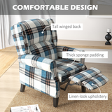 HOMCOM Wingback Recliner Chair with Footrest & Padded Armrests – Living Room Reading Armchair, Blue