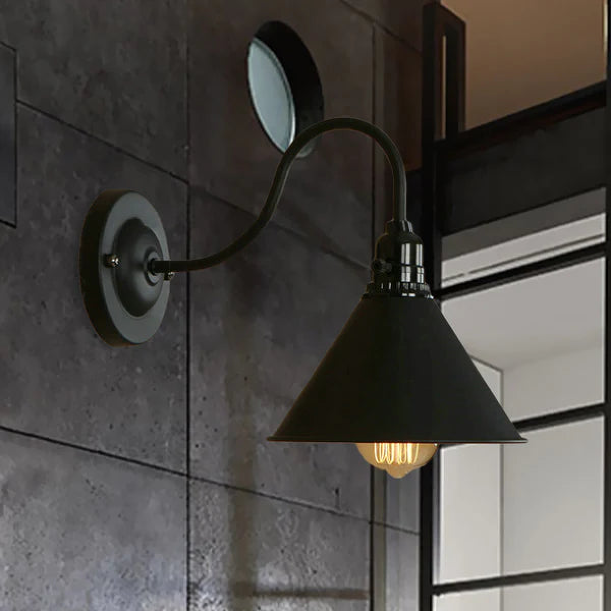 LEDSone Black Cone Industrial Cage Wall Light – Rustic Iron Wall Lamp with E27 Holder