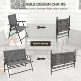 Outsunny Patio Furniture Set with Two Foldable Armchairs, Loveseat and Glass Table – Garden Set, Dark Grey