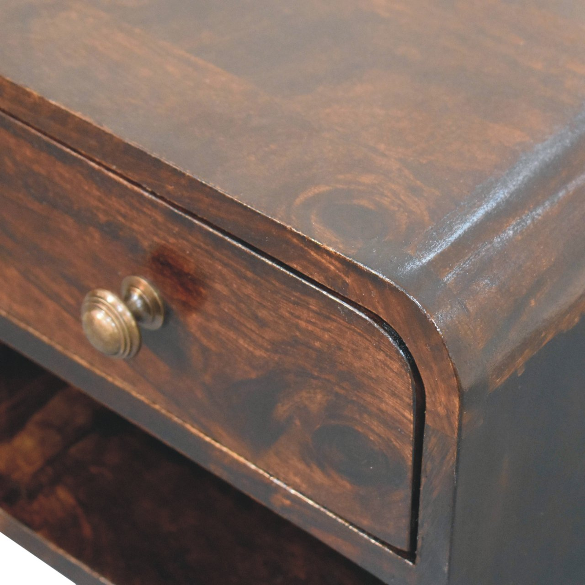 Artisan Furniture Mini Curved Wall Mounted Bedside Table, 1 Drawer – Solid Mango Wood, Dark Brown