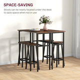 HOMCOM 6-Piece Industrial Bar Table Set with 2 Tables & 4 Stools – Footrests, Brown