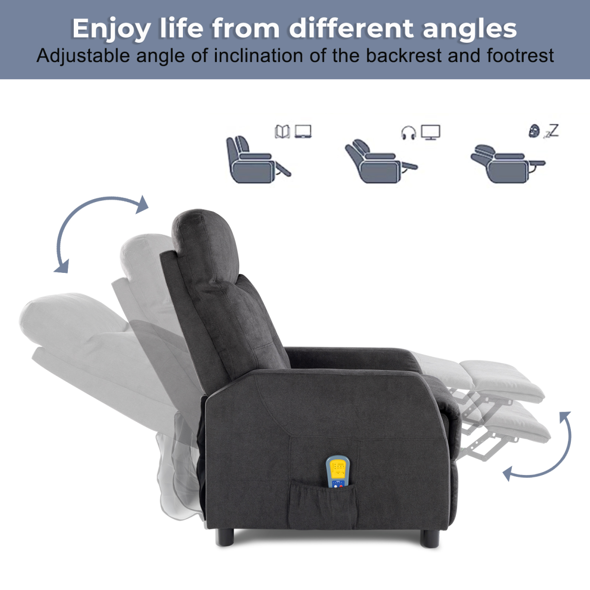 Electric Massage Recliner Chair with 6-Point Vibration & Heat – Home Lounge TV Chair, Black Fabric