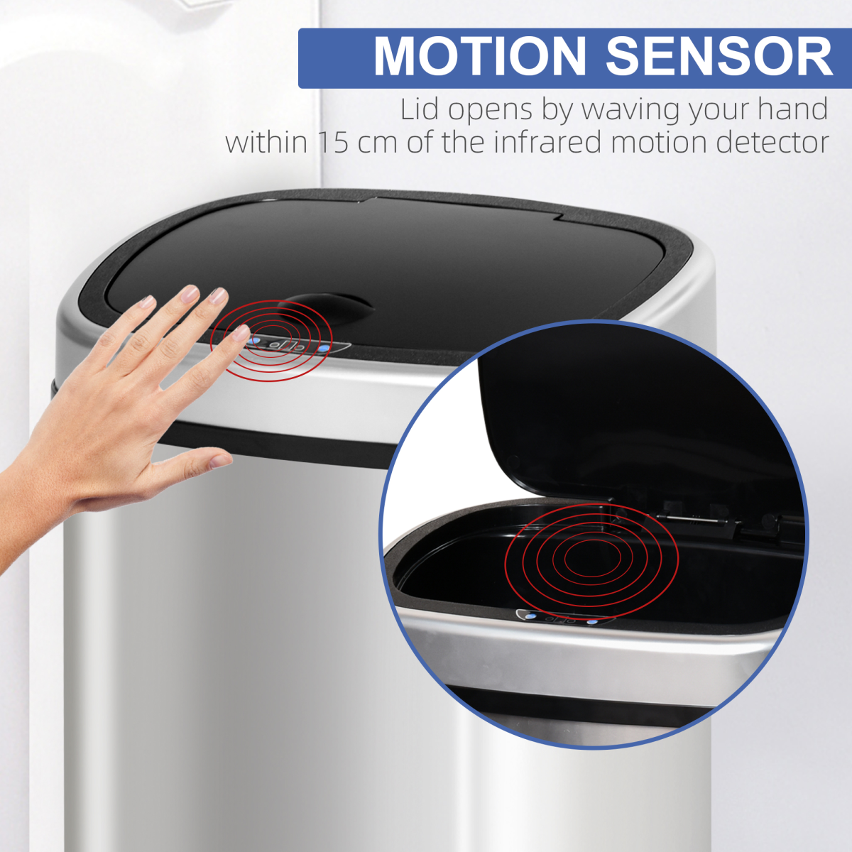 HOMCOM 48L Touchless Automatic Sensor Bin with Mirror Stainless Steel Finish – Hygienic Kitchen Waste Bin