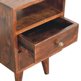 Artisan Furniture Mini Classic Walnut Bedside Table – Solid Mango Wood, 2 Drawers & Open Slot, Dark Brown
