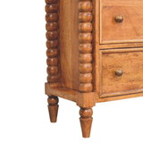 Artisan Furniture Solid Wood Spindle Chest of Drawers with 3 Drawers – Bedroom Storage, Amber Oak Brown