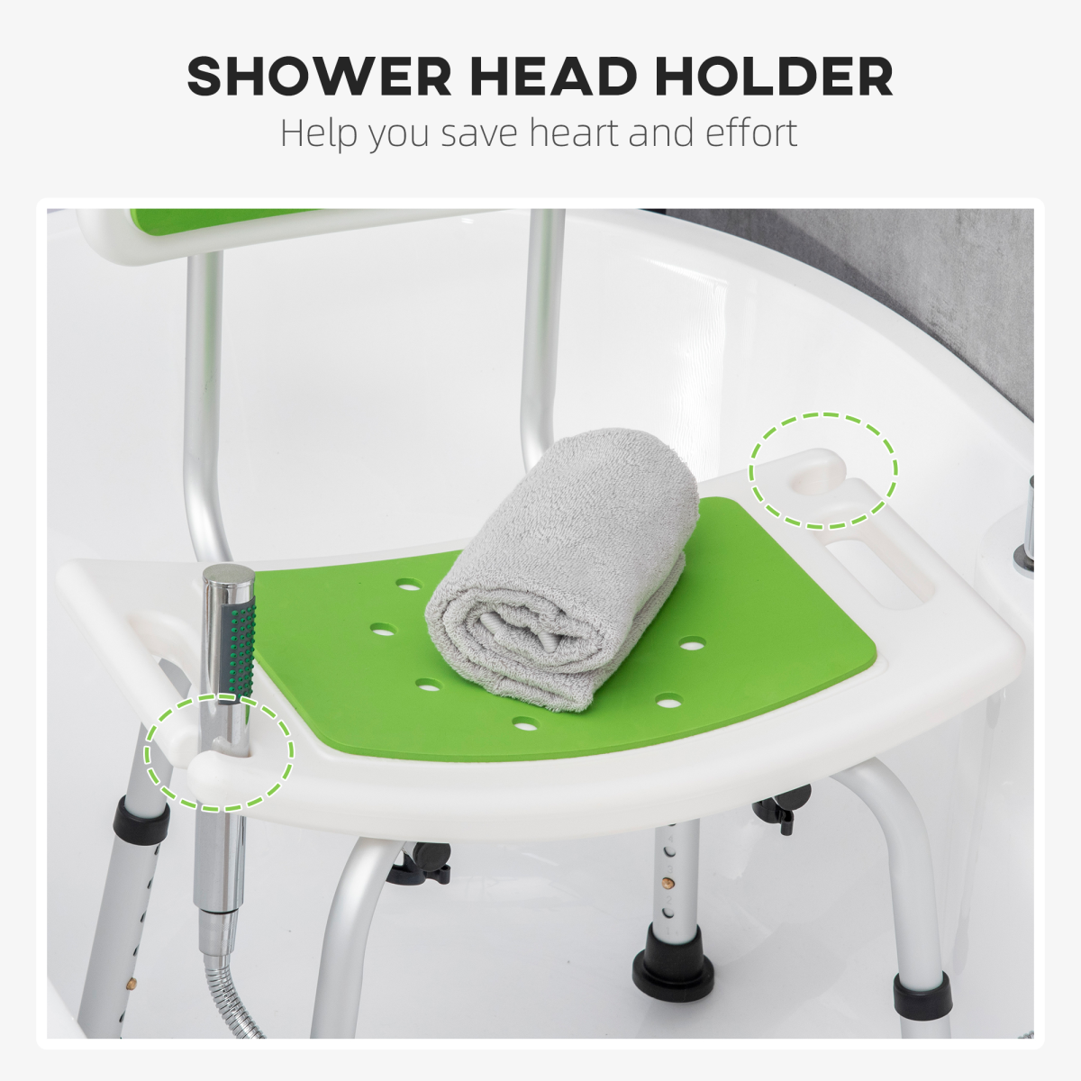 HOMCOM Adjustable Shower Stool with Back and Anti-Slip Feet – Aluminium Bath Seat for Elderly and Disabled