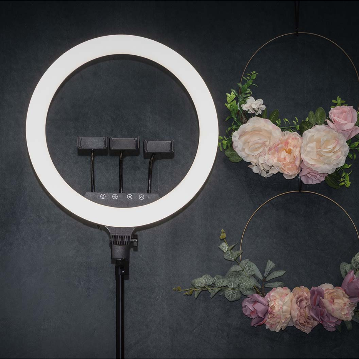 Eclipse Ring Light with Adjustable Tripod Stand and Three Phone Holders – Filming and Content Creation