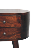 Artisan Furniture Solid Wood Rounded Bedside Table with 2 Mini Drawers – Light Walnut Finish, Brown