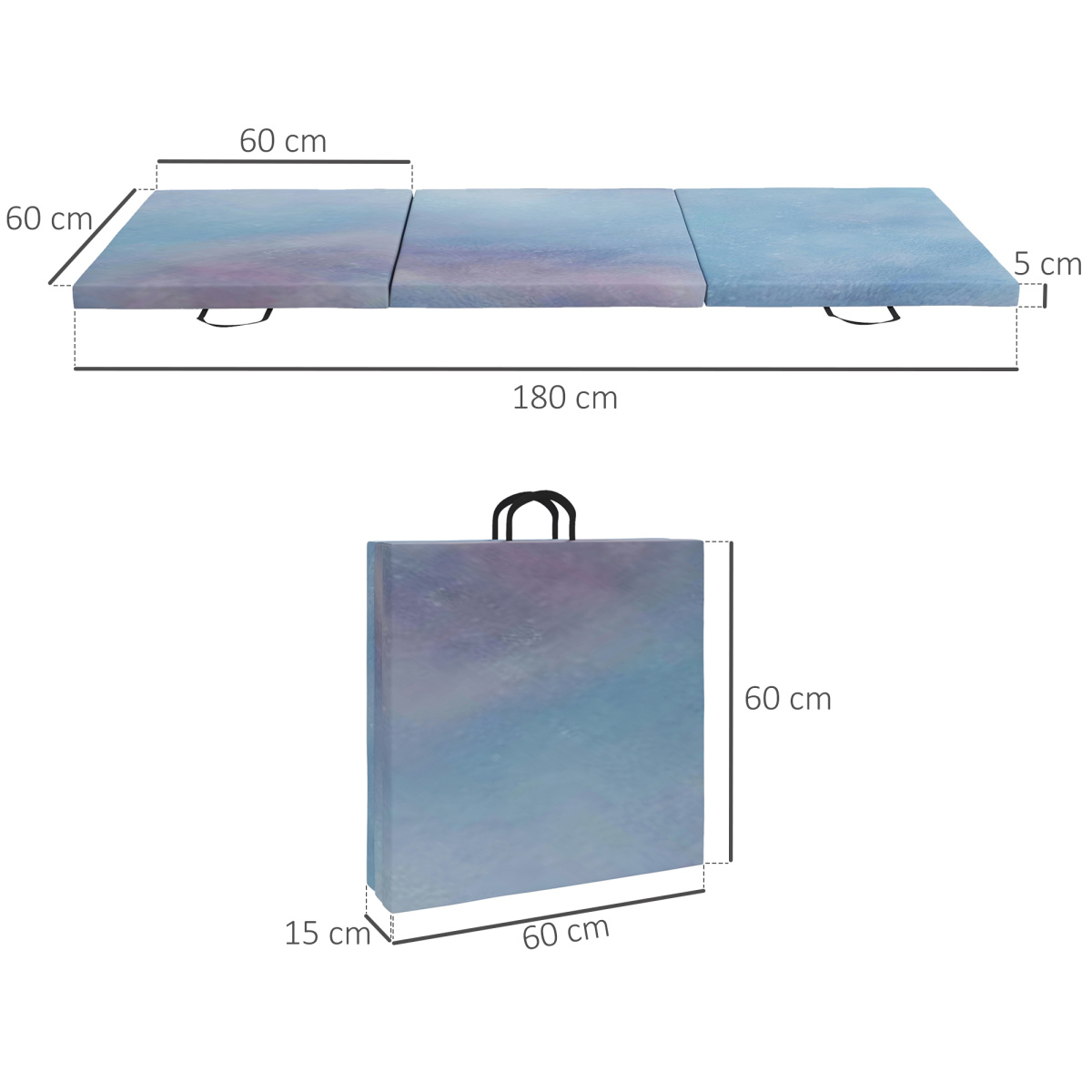 HOMCOM 6ft Foldable Gymnastics Mat, Tri-Fold 5cm Thick Crash Mat for Yoga and Pilates – Sky Blue