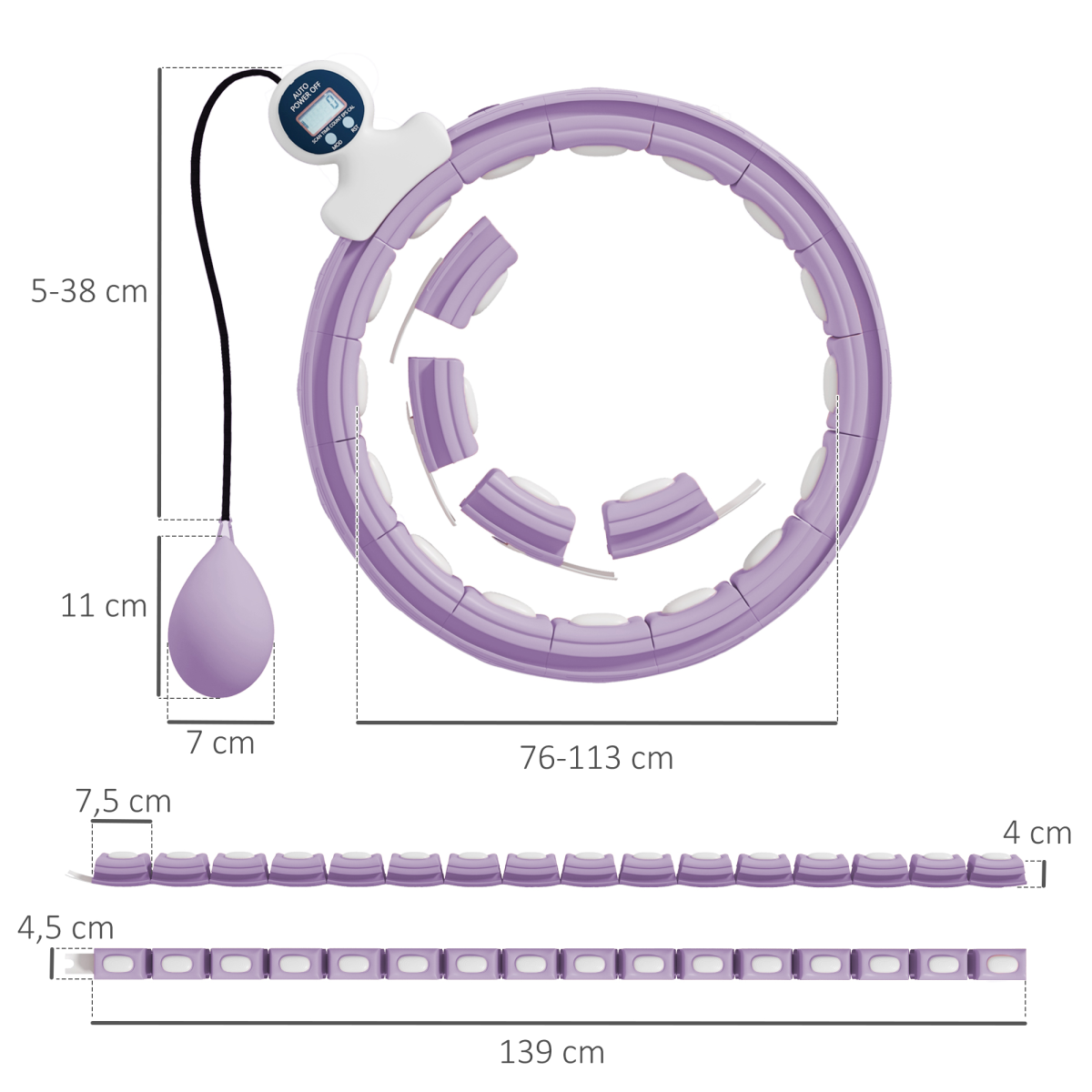 Weighted Hula Hoop with 400g Gravity Ball & Digital Counter – Adjustable 16-Section Fitness Hoop, Purple