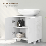 HOMCOM High Gloss Freestanding Under Sink Bathroom Cabinet with U-Shape Cut-Out and Middle Shelf – White