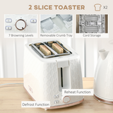 HOMCOM 1.7L Fast Boil Kettle & 2-Slice Toaster Set with 7 Browning Settings – Honeycomb Texture, White