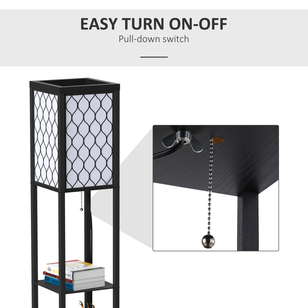 4-Tier Open Shelf Wooden Floor Lamp, 160cm – Black/White