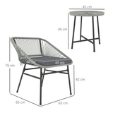 Outsunny 3-Piece Rattan Bistro Set with Cushions & Tempered Glass Table – Balcony Patio Furniture, Light Grey