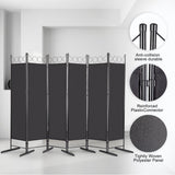6-Panel Folding Room Divider Screen, 175cm Tall – Black Steel Frame with Polyester Fabric Panels