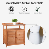 Outsunny 2-in-1 Potting Bench with Storage Cabinet & Galvanised Steel Table Top – Wooden Garden Workstation