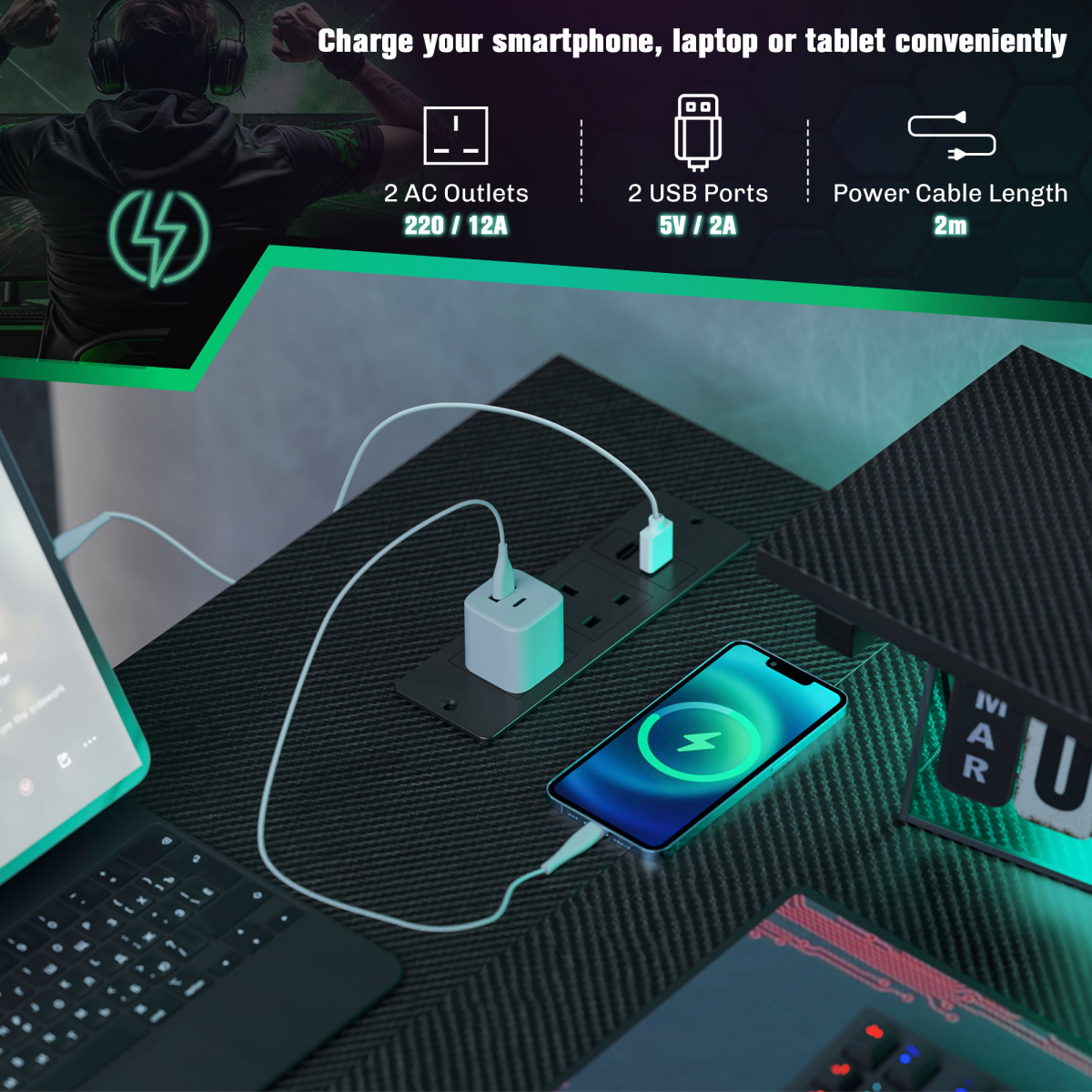 HOMCOM Reversible L-Shaped Gaming Desk with Remote-Controlled LED Lights & Storage Shelves