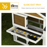 2-Storey Wooden Rabbit Hutch with Run, Slide-Out Tray & Ramp – Indoor/Outdoor Fir Wood Small Animal Cage