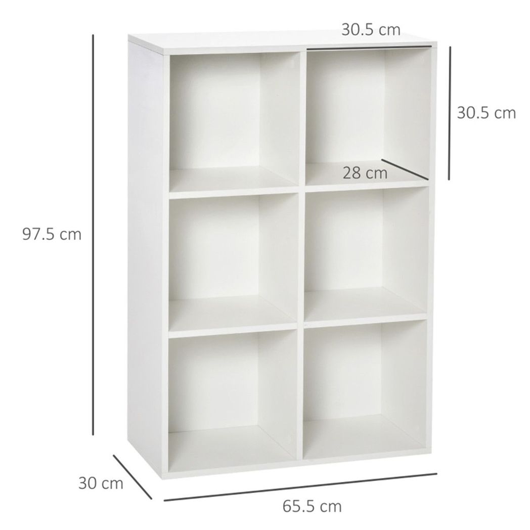 Six-Cube Bookcase Storage Cabinet with Anti-Tip Straps, 50kg Capacity – Open Display Shelving Unit, White