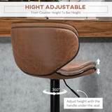 HOMCOM Vintage Microfibre Armless Bar Stools, Set of 2 with Adjustable Height & Curved Moulded Seat