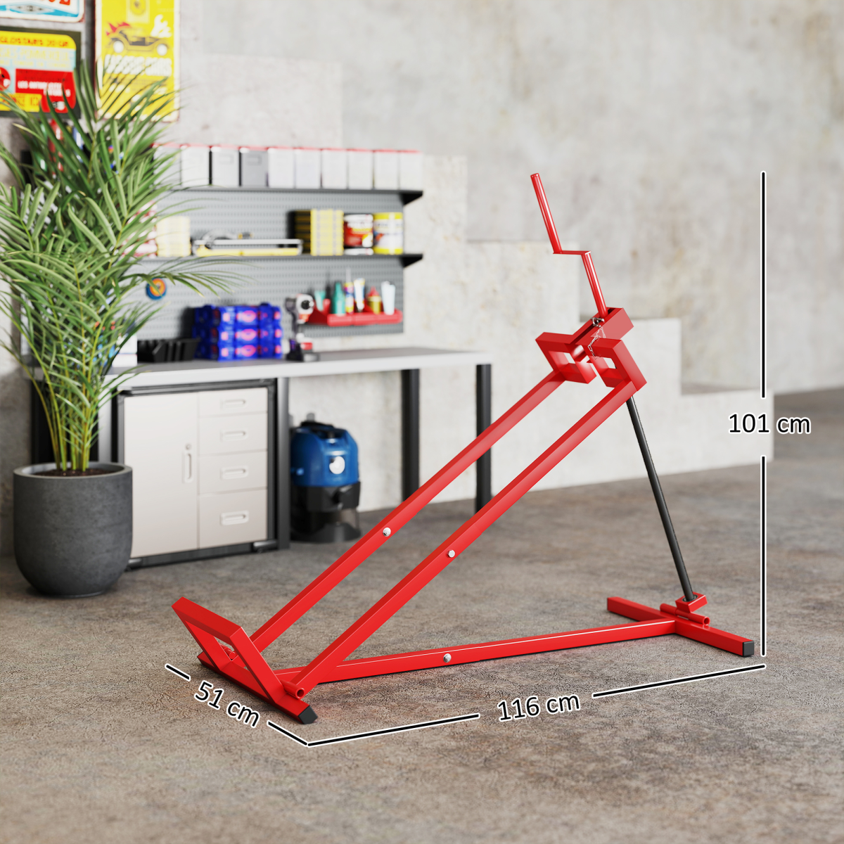 HOMCOM Foldable Ride-On Lawn Mower Lift, 400kg Capacity – Telescopic Maintenance Jack for Mowers & ATVs, Red