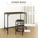 HOMCOM Industrial 5-Piece Bar Set with Table and 4 Stools, Steel Frame and Footrest Rings – Black/Brown