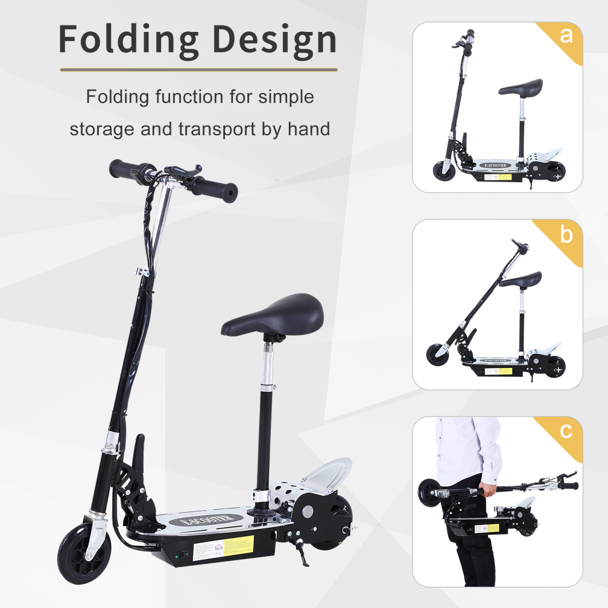 HOMCOM 120W Foldable Electric Scooter with Adjustable Seat, Hand Brake & Kickstand – Kids Ride-On for Ages 7–12