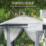 Outsunny 4 x 4m Hexagon Pop-Up Gazebo with Double Roof & Mesh Netting – Grey