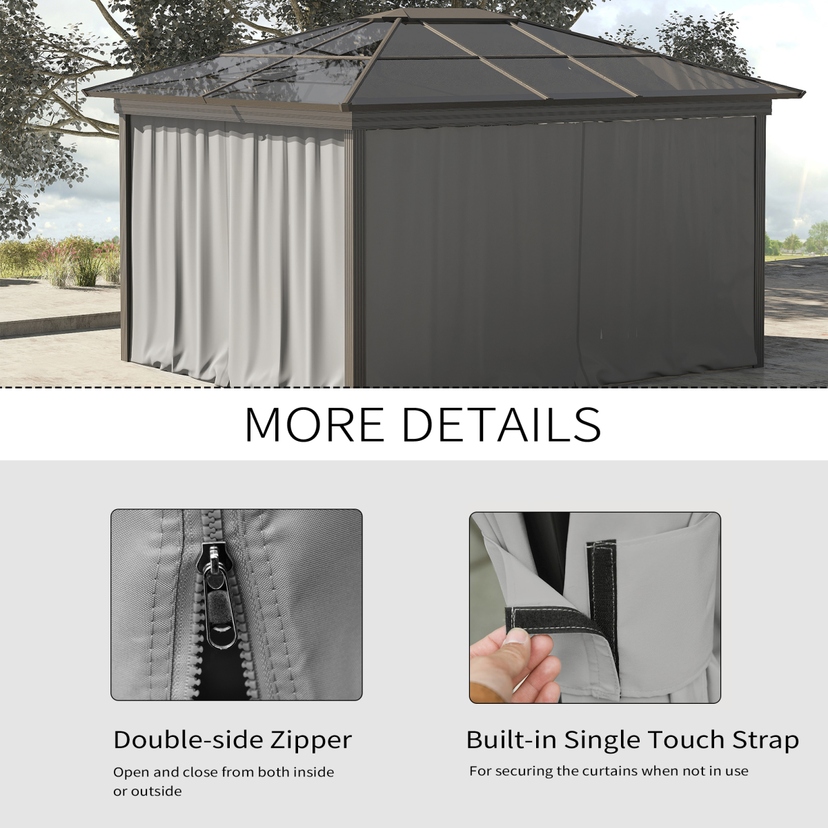 Outsunny 3 x 3m Gazebo Replacement Sidewall Set with Hooks & C-Rings – 4 Panels, Light Grey