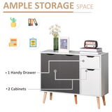 Scandinavian Sideboard Storage Cabinet with Drawer & Adjustable Shelves – Two White and Two Coloured Doors