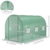 Walk-in Tunnel Greenhouse with 6 Windows & Zipped Roll-up Door – Steel Frame, 11.5 x 6.6 x 6.6ft, Deep Green