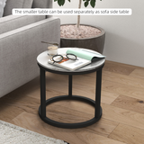 HOMCOM Glass Coffee Table Set of 2 with Marble-Effect Tempered Glass Tops – Round Nest of Tables, White, Black