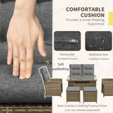 Outsunny 6-Piece Rattan Dining Set with Reclining Chairs, Glass Table and Cushions – Garden Furniture, Grey